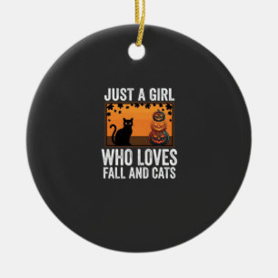 Nur ein Mädchen, das den Herbst und Katzen liebt_1 Keramik Ornament