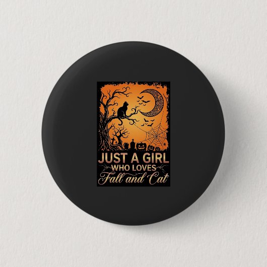 Nur ein Mädchen, das den Herbstkatzen-Halloweenmon Button (Vorderseite)