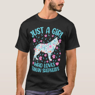 Nur ein Mädchen, das Deutsche Schäferhund-Blumen-F T-Shirt