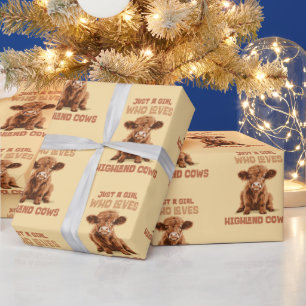 Nur ein Mädchen, das die Kühe der Highlands Liebe Geschenkpapier