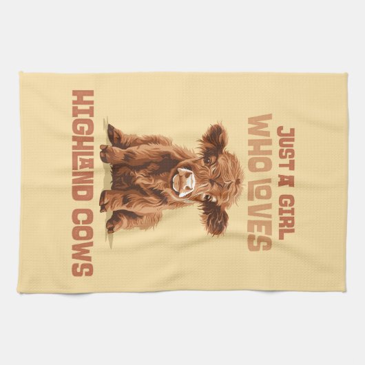 Nur ein Mädchen, das die Kühe der Highlands Liebe Geschirrtuch (Horizontal)