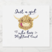 Nur ein Mädchen, das die schottische Hochlandkühe- Schaumweinetikett (Einzelnes Label)