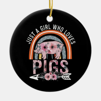 Nur ein Mädchen, das die Schweine Boho Rainbow Lie Keramik Ornament