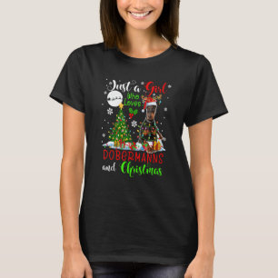 Nur ein Mädchen, das Dobermänner und Weihnachtsman T-Shirt