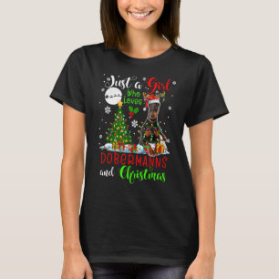 Nur ein Mädchen, das Dobermanns und Weihnachtsmann T-Shirt
