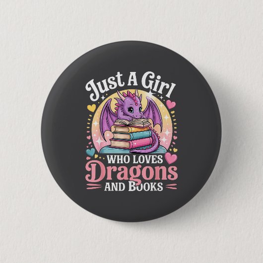 Nur ein Mädchen, das Drachen und Bücher Fantasy Mä Button (Vorderseite)