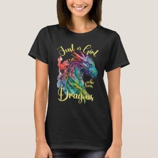 Nur ein Mädchen, das Dragons Watercolor Dragon Lo  T-Shirt