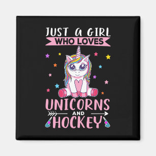 Nur ein Mädchen, das Einhörner und Hockeyfeld Ho l Magnet