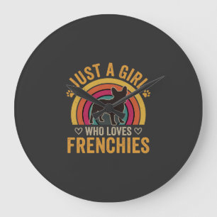 Nur ein Mädchen, das Frenchies Retro Dog_1 liebt Große Wanduhr
