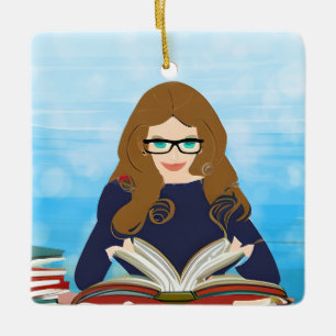 Nur ein Mädchen, das gerne liest Keramikornament