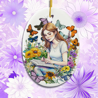 Nur ein Mädchen, das gerne schreibt | Autoren Weih Keramik Ornament