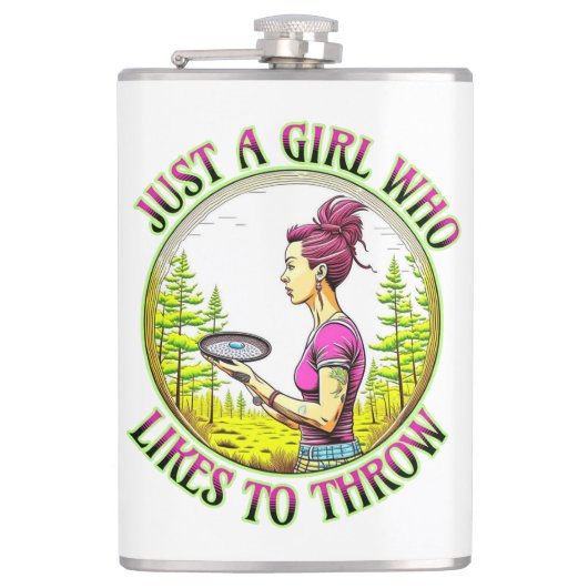 Nur ein Mädchen, das gerne wirft | Disk Golf Flachmann (Vorderseite)