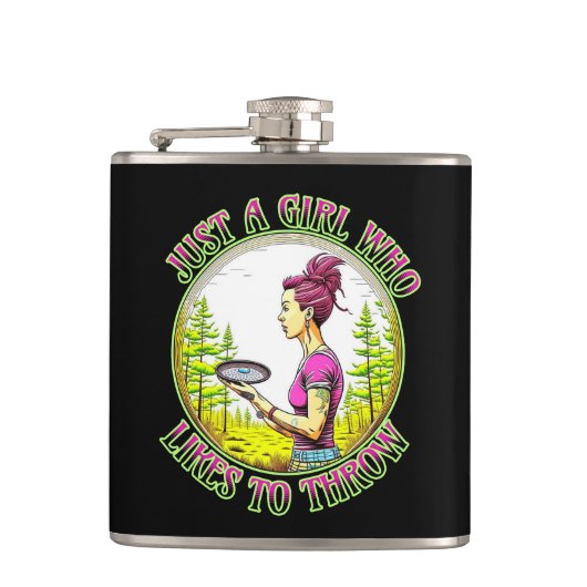 Nur ein Mädchen, das gerne wirft | Disk Golf Flachmann (Vorderseite)