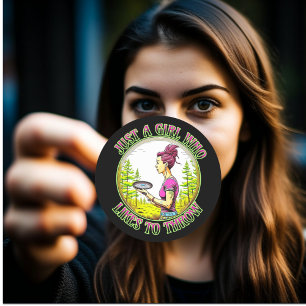 Nur ein Mädchen, das gerne wirft Disk Golf Runder Aufkleber