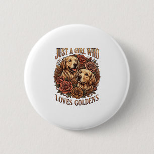 Nur ein Mädchen, das Golden Retriever-Hund Rosen l Button