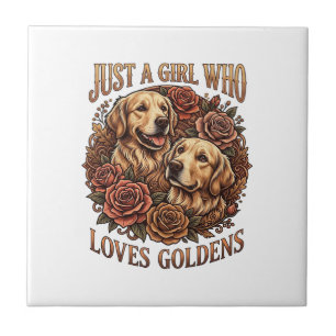 Nur ein Mädchen, das Golden Retriever-Hund-Rosen l Fliese