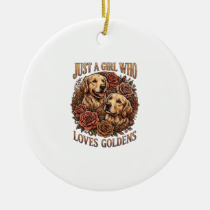 Nur ein Mädchen, das Golden Retriever-Hund Rosen l Keramik Ornament