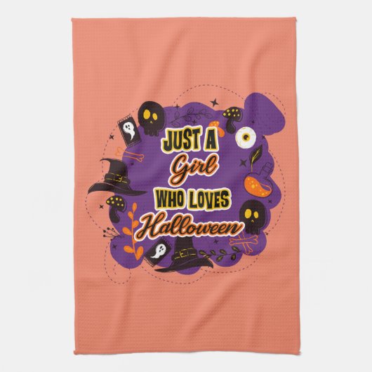 Nur ein Mädchen, das Halloween Lieben Geschirrtuch (Vertikal)