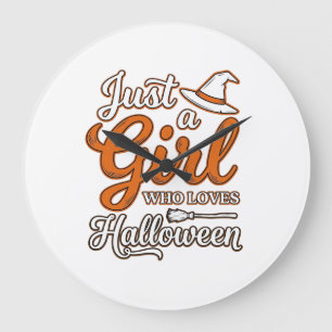 Nur ein Mädchen, das Halloween-Vektordesign liebt_ Große Wanduhr