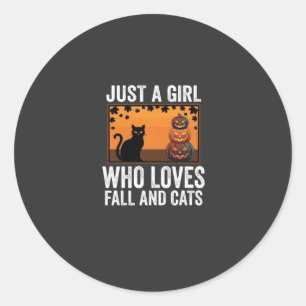 Nur ein Mädchen, das Herbst und Katzen liebt_1 Runder Aufkleber