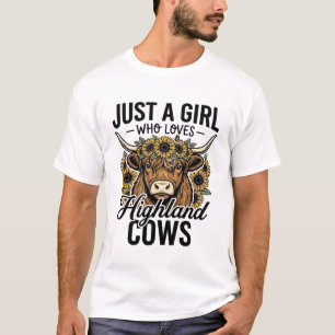 Nur ein Mädchen, das Highland-Kühe im Vintage-Desi T-Shirt