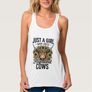 Nur ein Mädchen, das Highland-Kühe im Vintage-Desi Tank Top