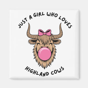 Nur ein Mädchen, das Highland-Kühe Schottland lieb Magnet