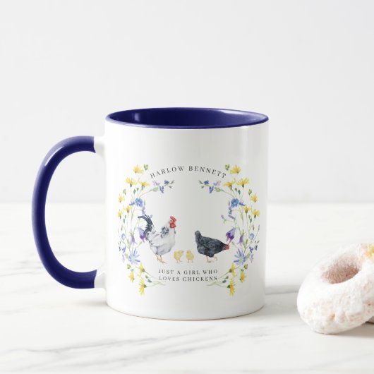 Nur ein Mädchen, das Hühner Liebe | Monogramm-Tass Tasse (Mit Donut)