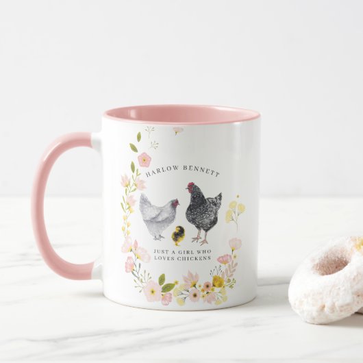 Nur ein Mädchen, das Hühner Liebe | Monogramm Tasse (Mit Donut)