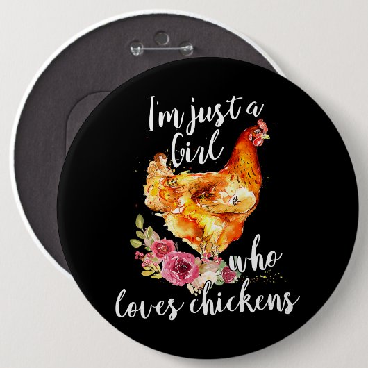Nur ein Mädchen, das Hühner Lieben Blume Hühner Button (Vorne & Hinten)