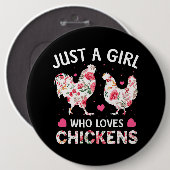 Nur ein Mädchen, das Hühner Niedliche Hühner-Blume Button (Vorne & Hinten)