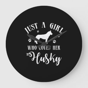 Nur ein Mädchen, das ihr Husky Liebe Husky Dog D Große Wanduhr