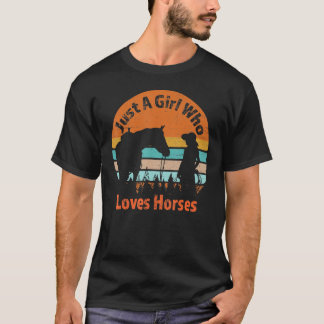 Nur ein Mädchen, das ihr Pferd Retro Sonnenunterga T-Shirt