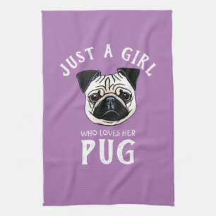 Nur ein Mädchen, das ihren Mops Liebe Geschirrtuch