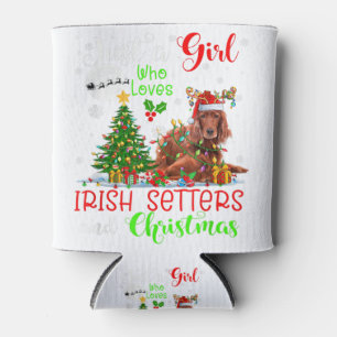 Nur ein Mädchen, das irische Setter und Weihnachte Dosenkühler