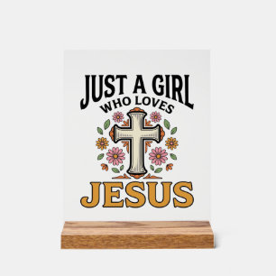 Nur ein Mädchen, das Jesus liebt, florales Kreuz-S Acrylschild