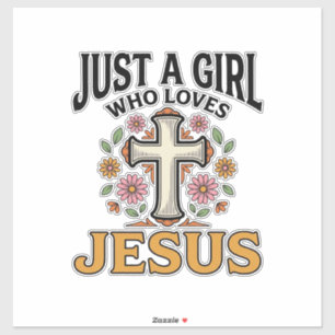 Nur ein Mädchen, das Jesus liebt, florales Kreuz-S Aufkleber