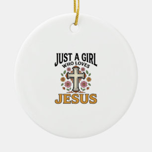 Nur ein Mädchen, das Jesus liebt, florales Kreuz-S Keramik Ornament
