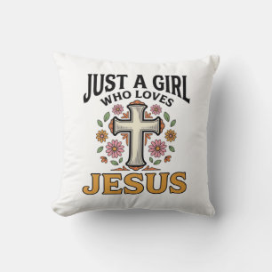 Nur ein Mädchen, das Jesus liebt, florales Kreuz-S Kissen