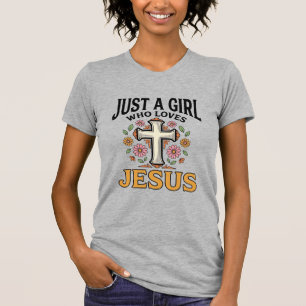 Nur ein Mädchen, das Jesus liebt, florales Kreuz-S T-Shirt