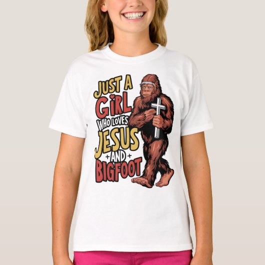 Nur ein Mädchen, das Jesus und Bigfoot Sasquatch L T-Shirt (Vorderseite)