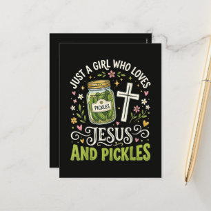 Nur ein Mädchen, das Jesus und Dillgurken liebt Feiertagspostkarte
