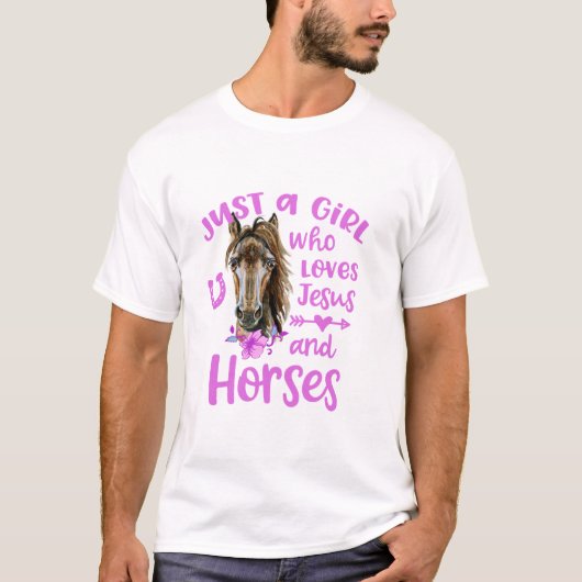 Nur ein Mädchen, das Jesus und Pferd Liebe Girl T-Shirt (Vorderseite)