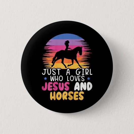 Nur ein Mädchen, das Jesus und Pferde Liebe Pferd Button (Vorderseite)