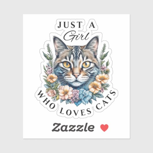 Nur ein Mädchen, das Katzen Liebe Aufkleber (Blatt)