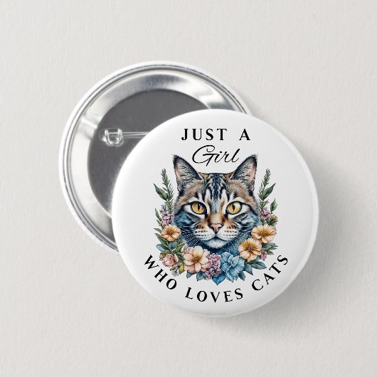 Nur ein Mädchen, das Katzen Liebe Button (Vorne & Hinten)