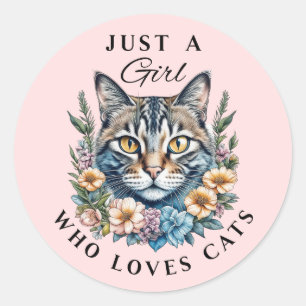 Nur ein Mädchen, das Katzen Liebe Runder Aufkleber