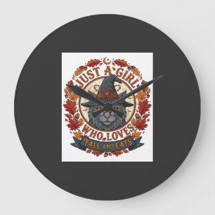 Nur ein Mädchen, das Katzen liebt, Halloween Hexe  Große Wanduhr