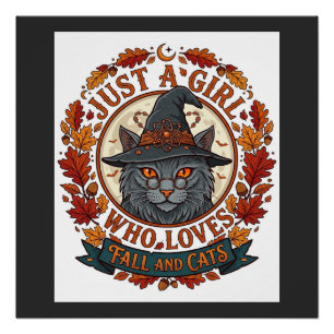 Nur ein Mädchen, das Katzen liebt, Halloween Hexe Poster