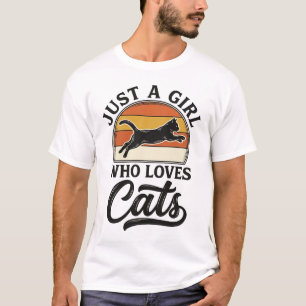 Nur ein Mädchen, das Katzen liebt Retro Vintage Ka T-Shirt